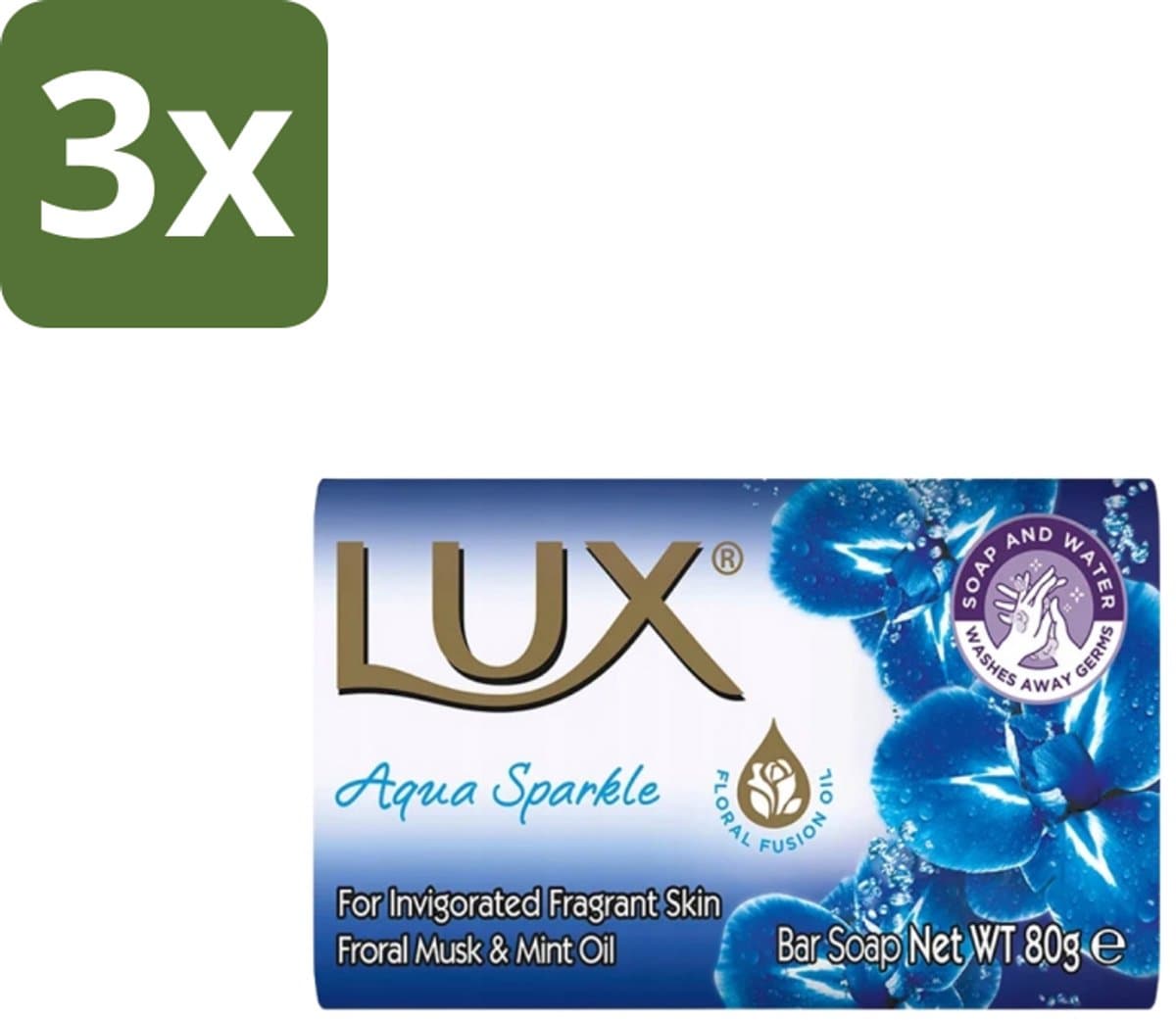 Lux – Bar Soap – Aqua Sparkle – 80 g - Bulkverpakking - 3 stuks