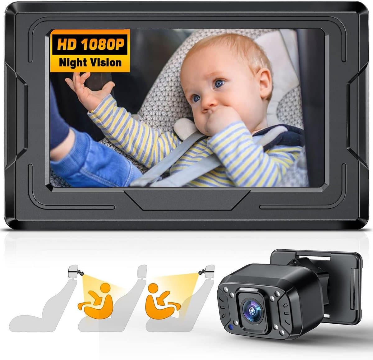 HD 1080P Baby Autocamera met Display voor Achterbank Infrarood Nachtzicht