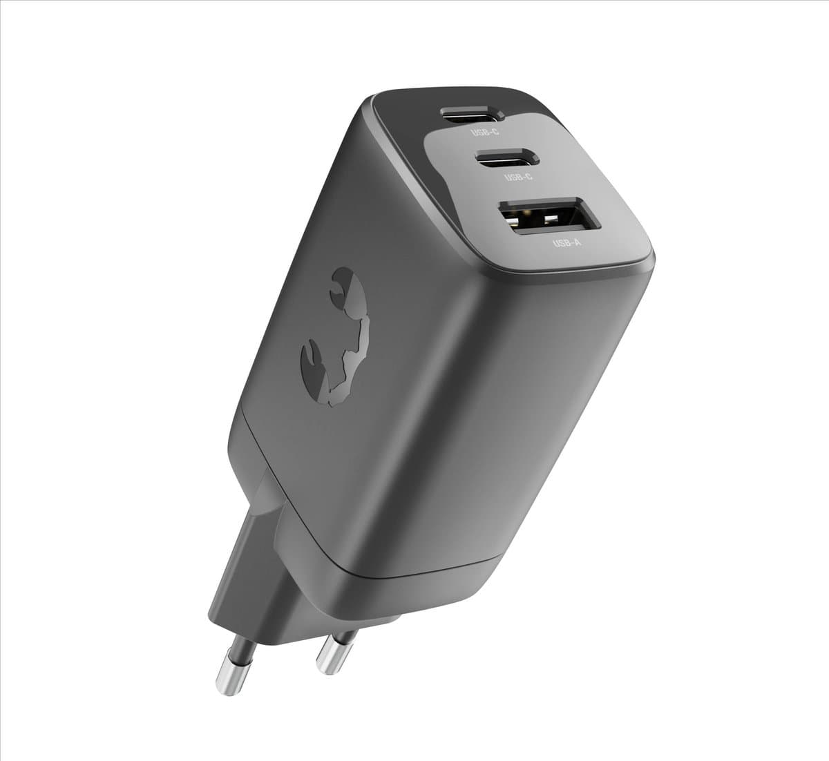Fresh 'n Rebel Oplader iPhone & Samsung – 67W Adapter 2x USB-C & USB-A (3 poorten) – Veilige Snellader iPhone & Samsung – Storm Grey