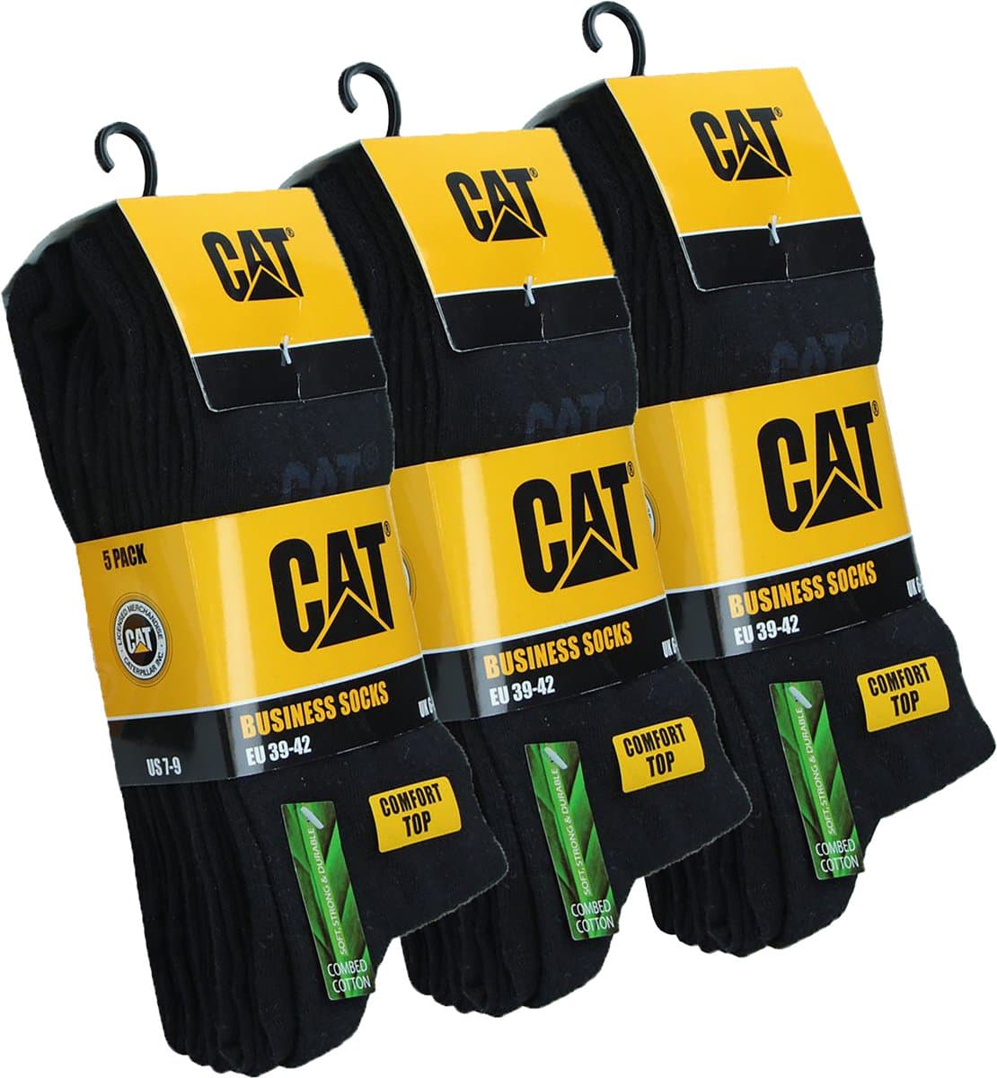 Caterpillar 15 Paar Business Werksokken Heren, Kuithoogte - Katoen Zwart, 35-38