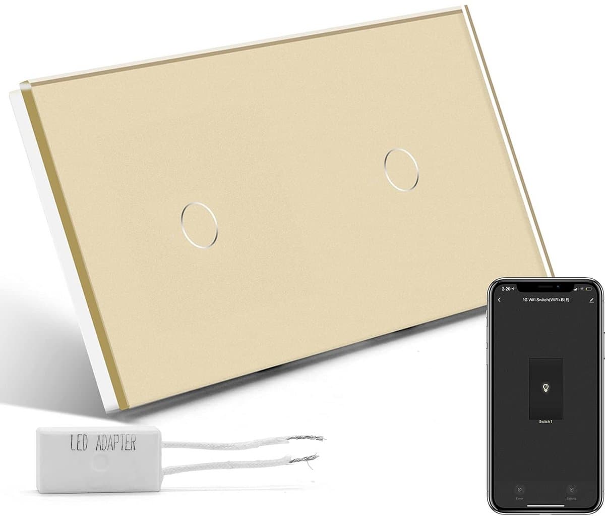 Touch Lichtschakelaar en Wifi Schakelaar met Glazen Paneel - Goud