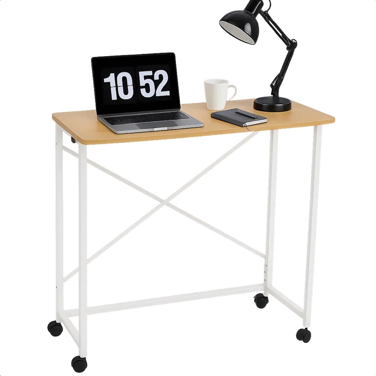Lomera Inklapbare Wandtafel - Inklapbare Tafel - Draagbare Tafel - Wit Metaal - Met Wielen - Tafelblad Met Afgeronde Hoeken - Multifunctionele Tafel - Bijzettafel - Mobiele Tafel - Haltafel - Laptop Tafel - Vouwtafel