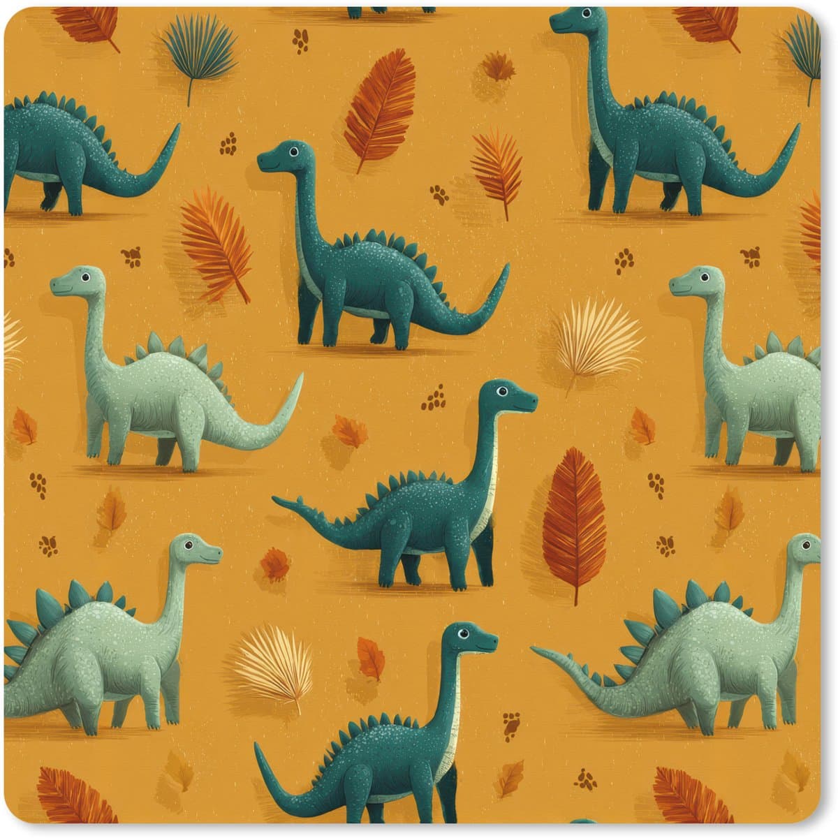 Muismat XXL 40x40 cm - Bureau onderlegger - Bureau mat Dinosaurussen - Stekels - Herfstbladeren - Bruin - Bureaumat - Gaming mousepad xl - Bureaulegger groot - Computer deskmat