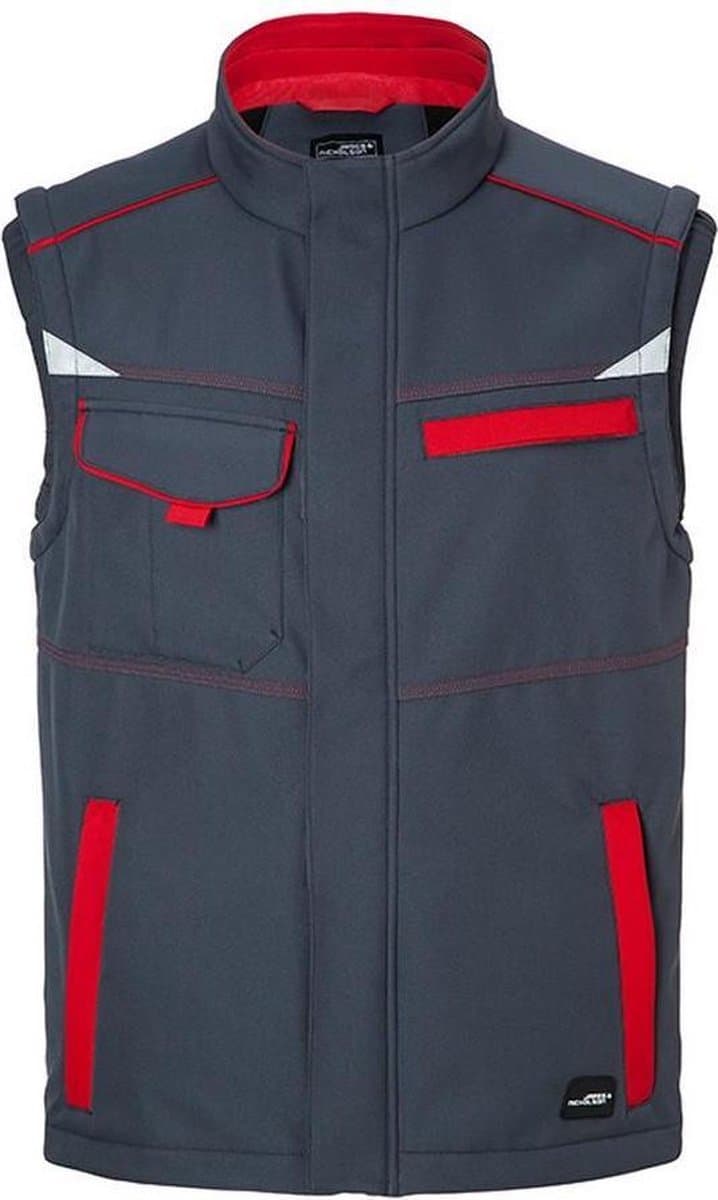 James and Nicholson Uniseks werkkleding Softshell Vest Level 2 (Koolstof Grijs/Rood)