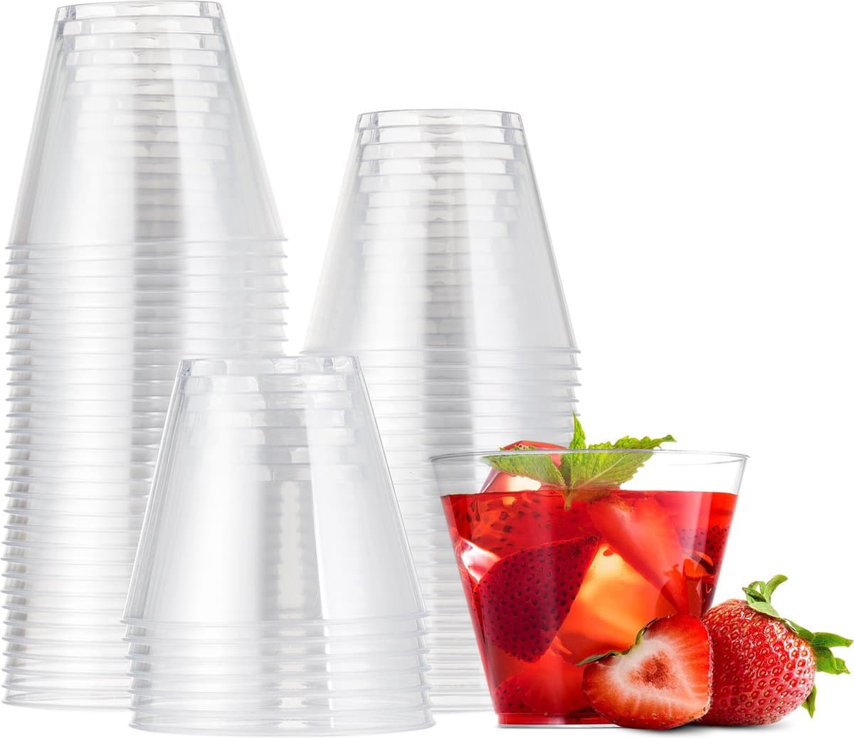 MATANA 60 Doorzichtige Plastic Bekers (255ml) voor Bruiloften, Verjaardagen, Kerst & Feesten - Drankjes, Desserts, Champagnes - Stevig & Herbruikbaar