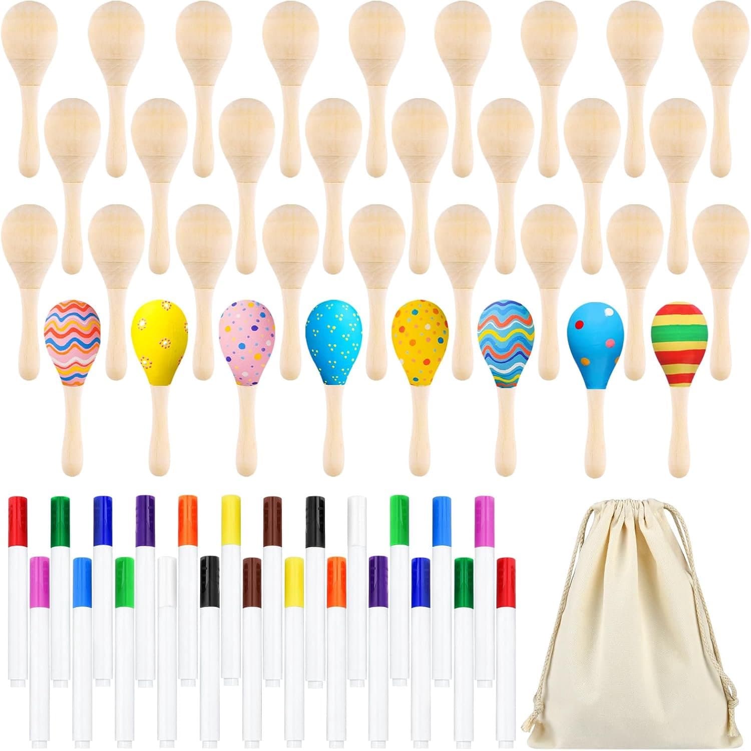 Houten maracas 4,5 x 1,5 inch - 19 stuks - natuurlijk hout - perfect voor DIY-projecten - Luxento