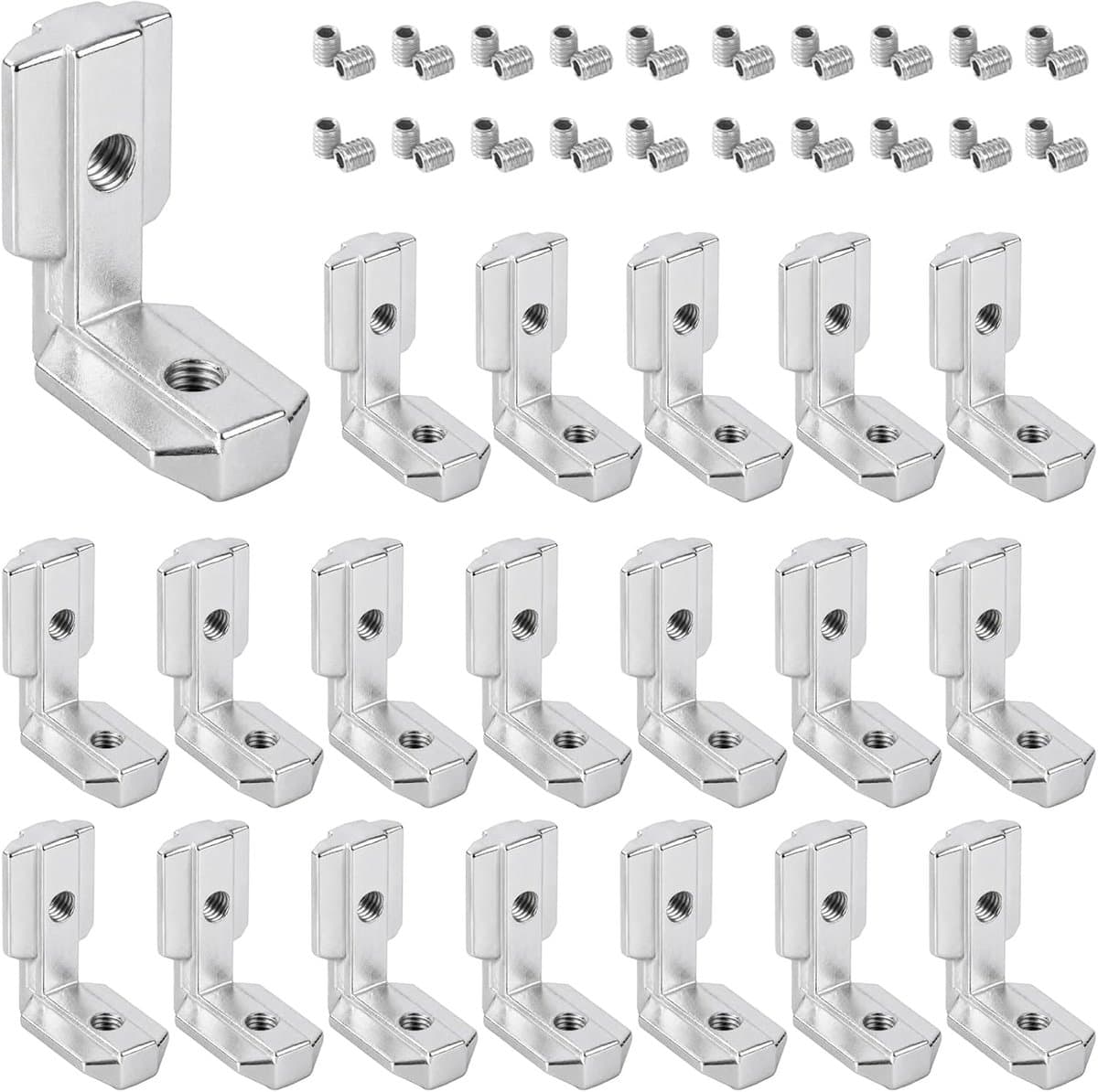 20 stuks binnenhoekverbinders, L-vormige aluminium profielverbinders, hoekverbinders, 2020 aluminium profiel 90° T-groef hoekverbinders, groef 6 M5 zinklegering voor 20-serie, Europese
