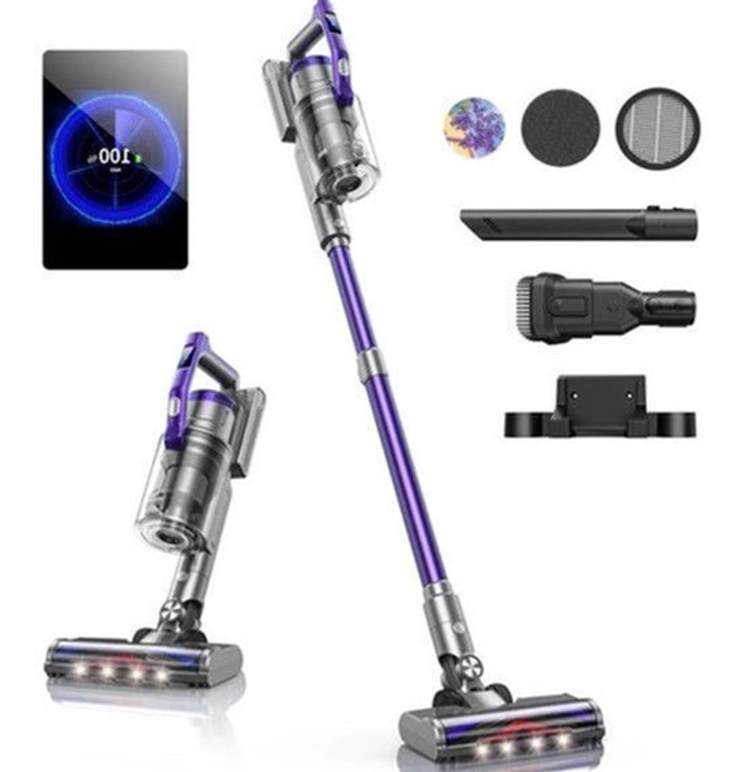 Stofzuiger - Draadloze Stofzuiger - Zonder zak - Aanpasbare Zuigkracht - 38000PA - LED Scherm - Handheld Verwijderbare - 450W - Paars