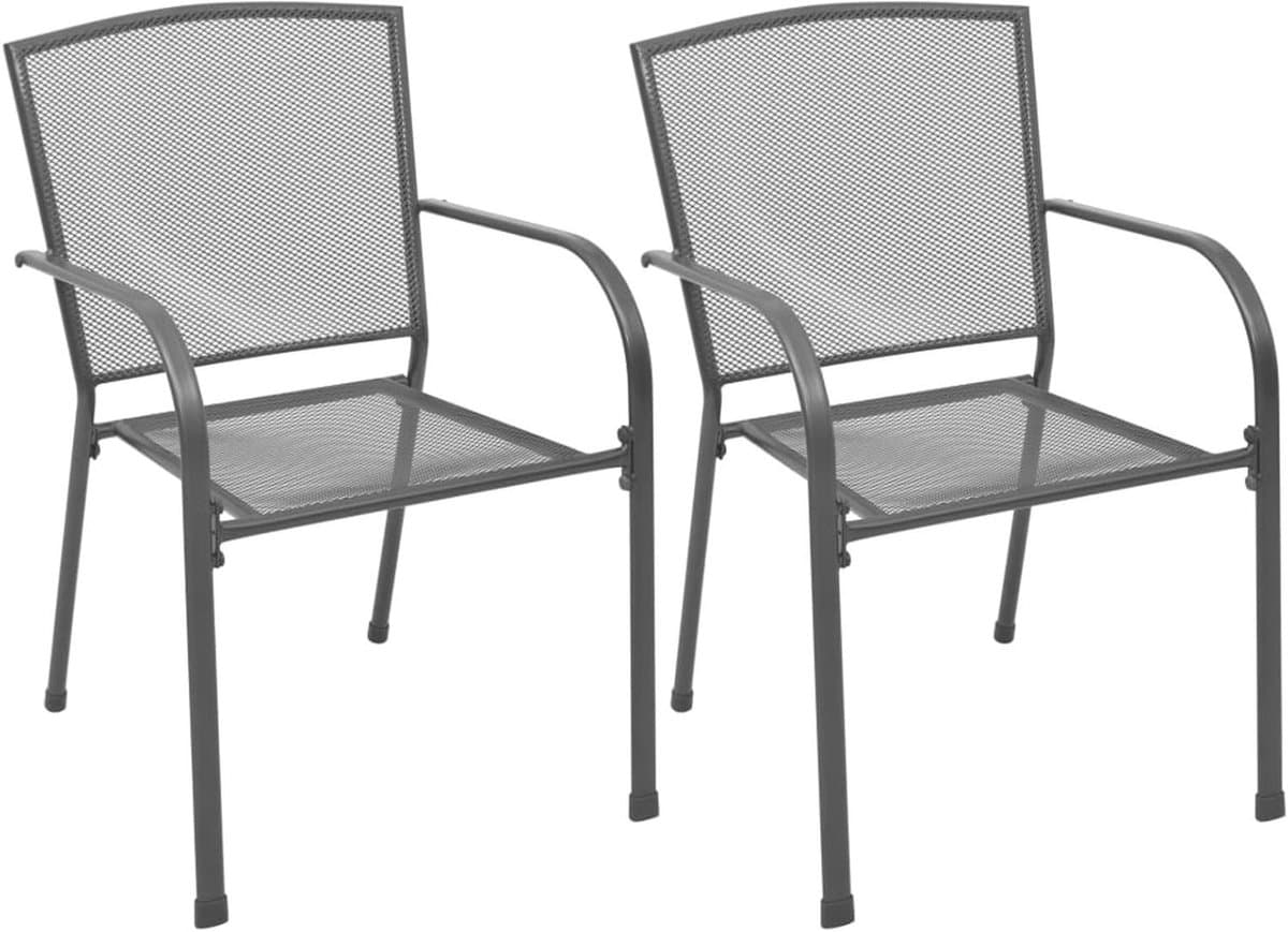 Stapelbare tuinstoelen - Outdoor stoelen terrasstoelen - Buiten zitten - Metalen mesh design - 2 stuks - Grijs