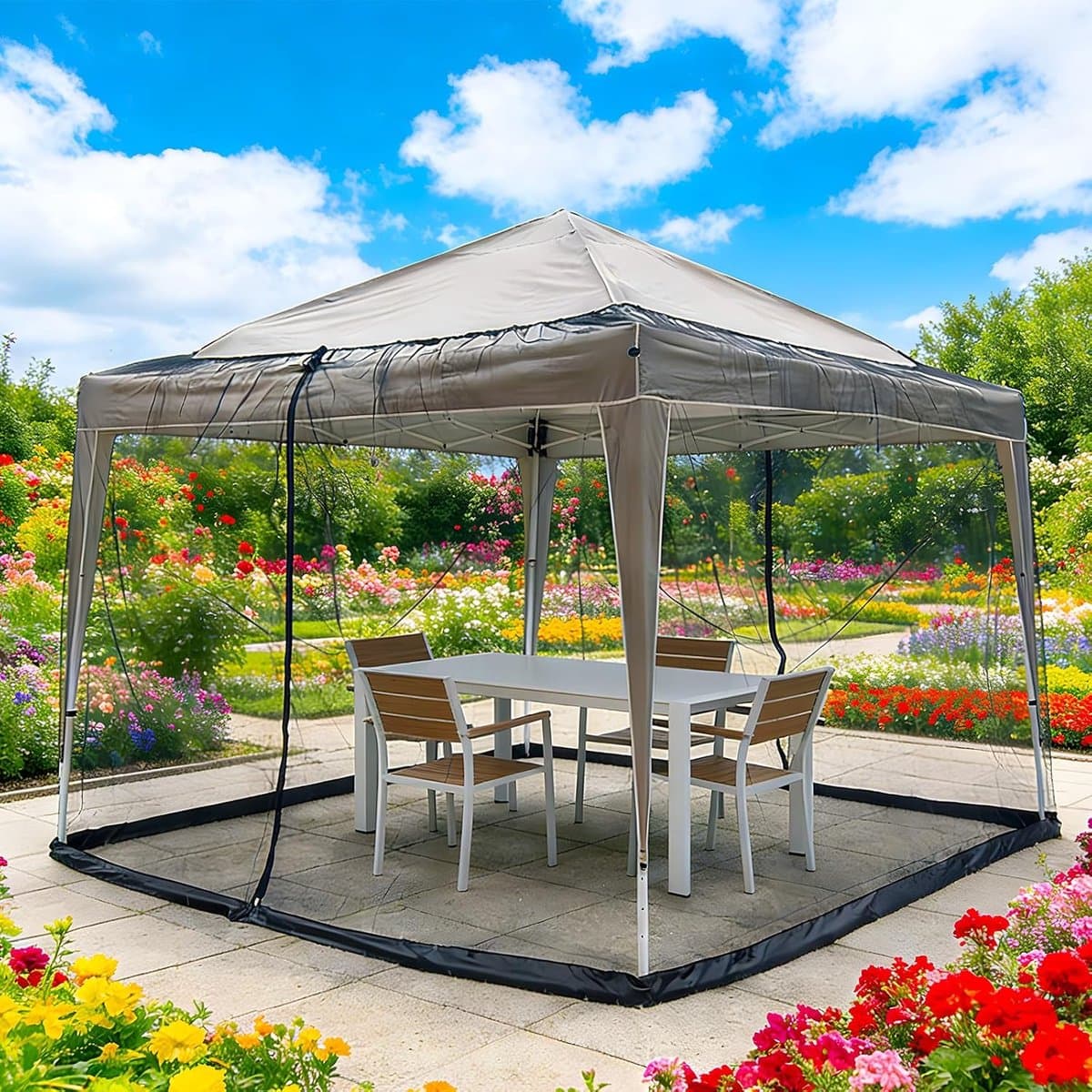 Famanu – Muggennet voor terrasparasol, 10 x 10 ft, PP nanocomposiet klamboe met 4 panelen en ritsen, eenvoudig te installeren