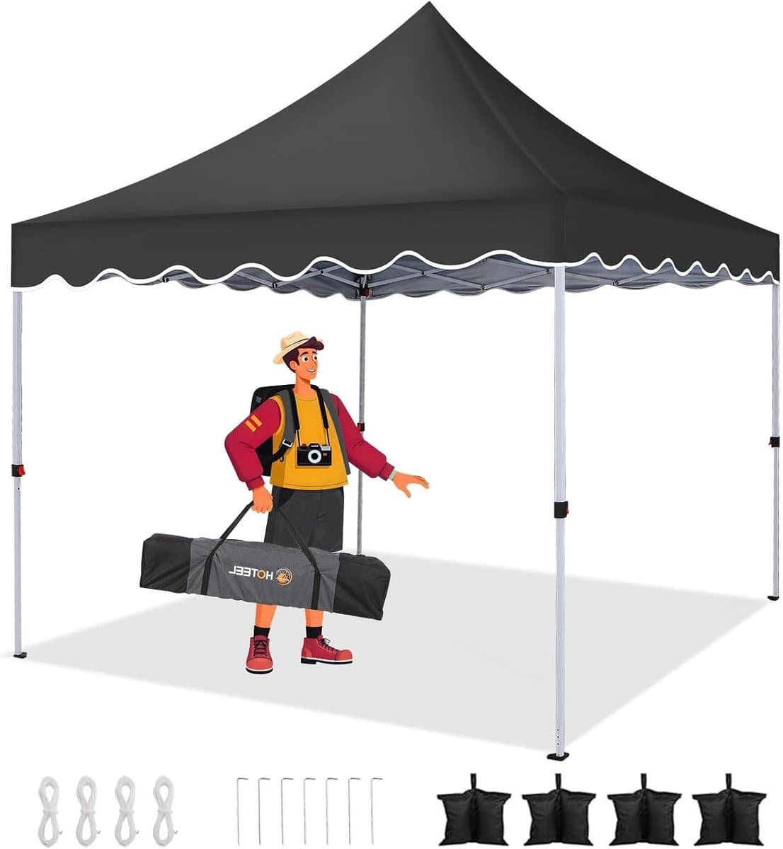 Opvouwbaar Paviljoen - Partytent Vouwtent - Buitenfeesten Organiseren - Waterdicht UV-beschermd - 3 x 3 meter - Zwart
