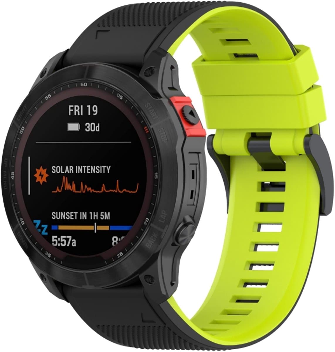 Voor Garmin Fenix 7X Tweekleurige siliconen horlogeband (zwart limoengroen)
