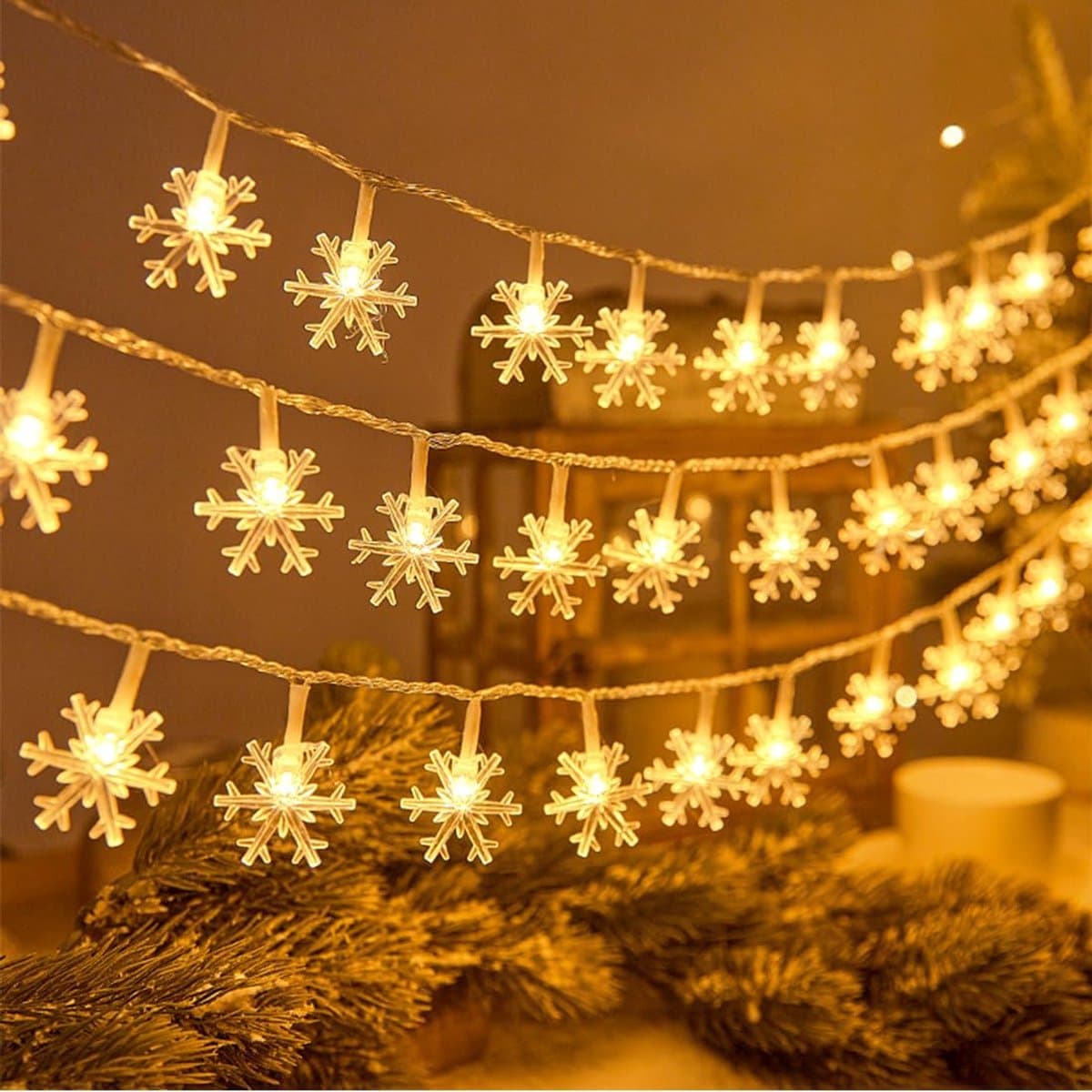 Binnen en buiten, 6 m, 40 lampen, sneeuwvlok, led, kerstverlichting, decoratieve verlichting, lichtketting voor binnen en buiten, voor thuis, Kerstmis, feestjes