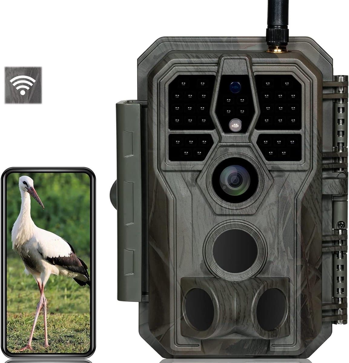 Wildcamera met wifi - Nachtzicht camera - Natuur observeren - Snelle 01s trigger - 64 MP - Camouflage