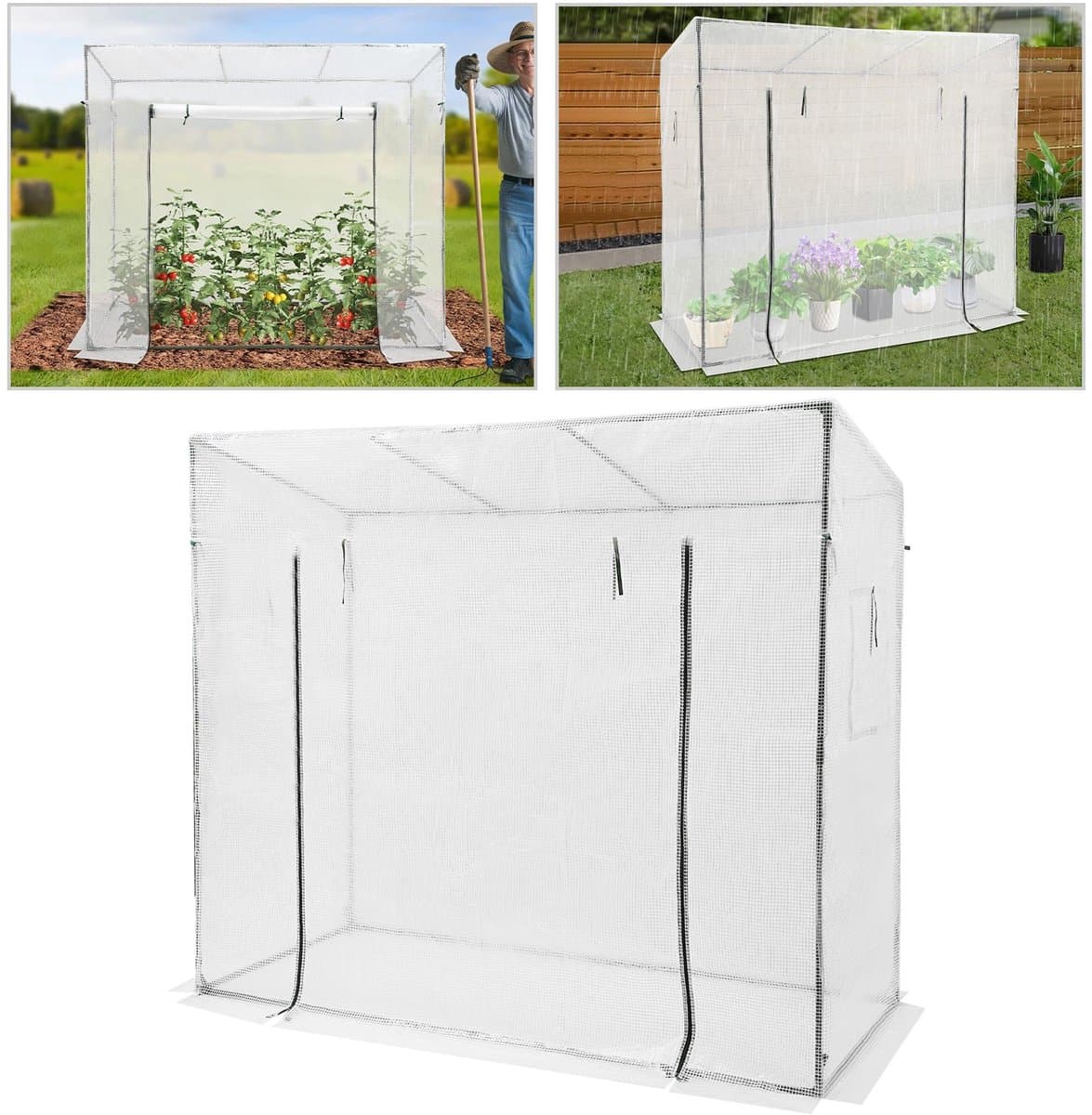 Dailygoods 200x77x170cm, Kas, Plantenkas Tent, Kas, Halfhellingdak, PE Mesh Afdekking, Kweektent voor zaailingen