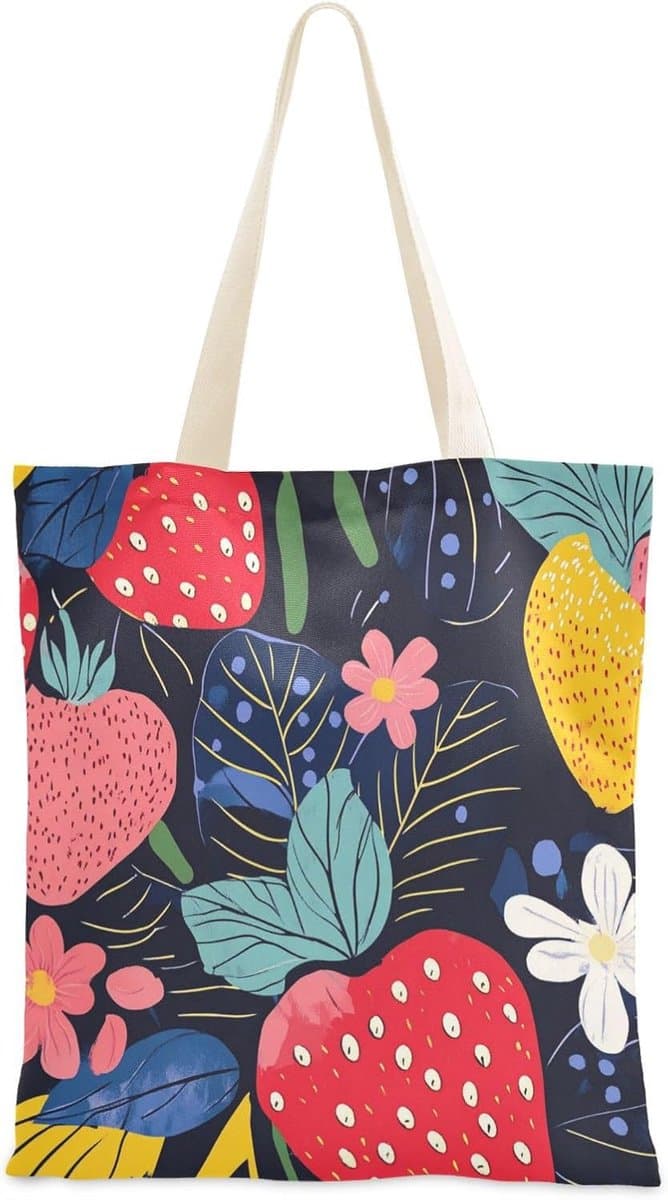 Canvas Tote Bag - Draagtas Vrouwen - Boodschappen Doen - Milieuvriendelijk Materiaal - 415 cm Hoog - Aardbei Print