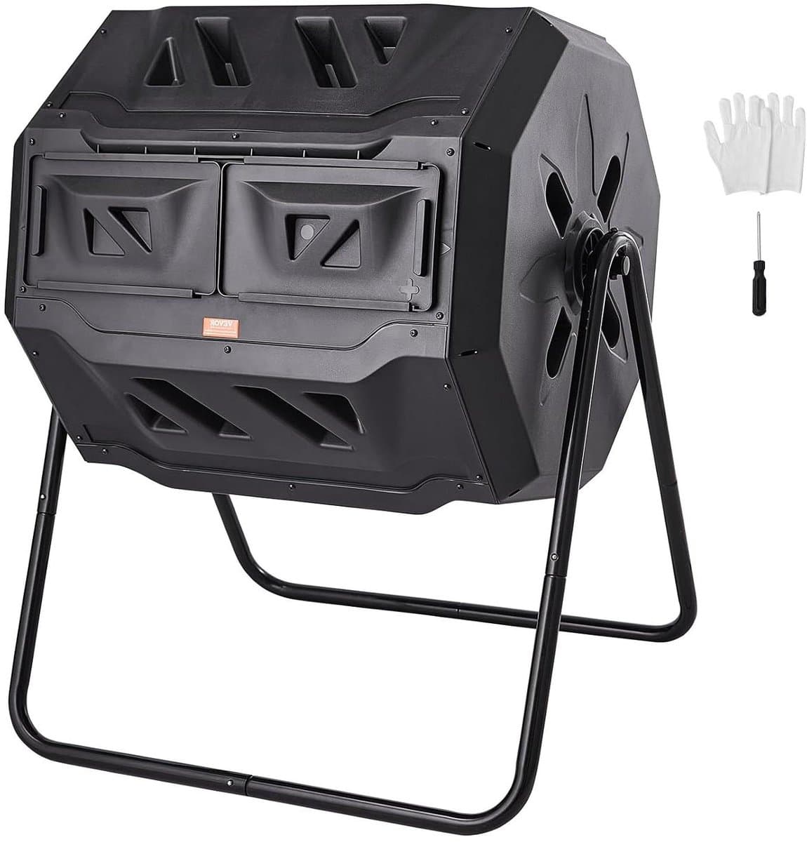 Draaibare Compostbak - Compostvat Trommel - Tuinafval Verwerken - Dubbele Kamer - 1627 L - Zwart