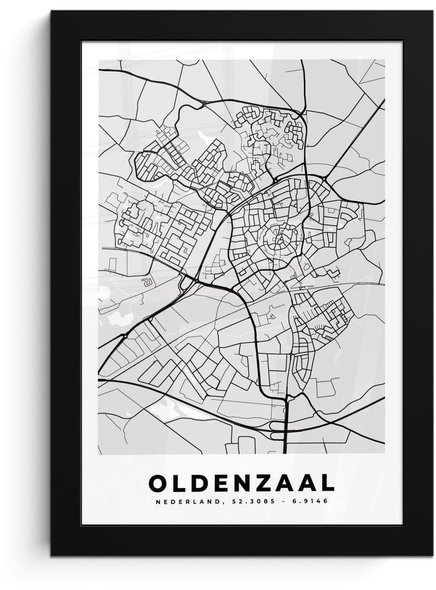 Poster in lijst - Fotolijst 20x30 cm - Posters - Stadskaart - Oldenzaal - Grijs - Wit - Posterlijst zwart - Decoratie - Wanddecoratie woonkamer - Muurdecoratie slaapkamer