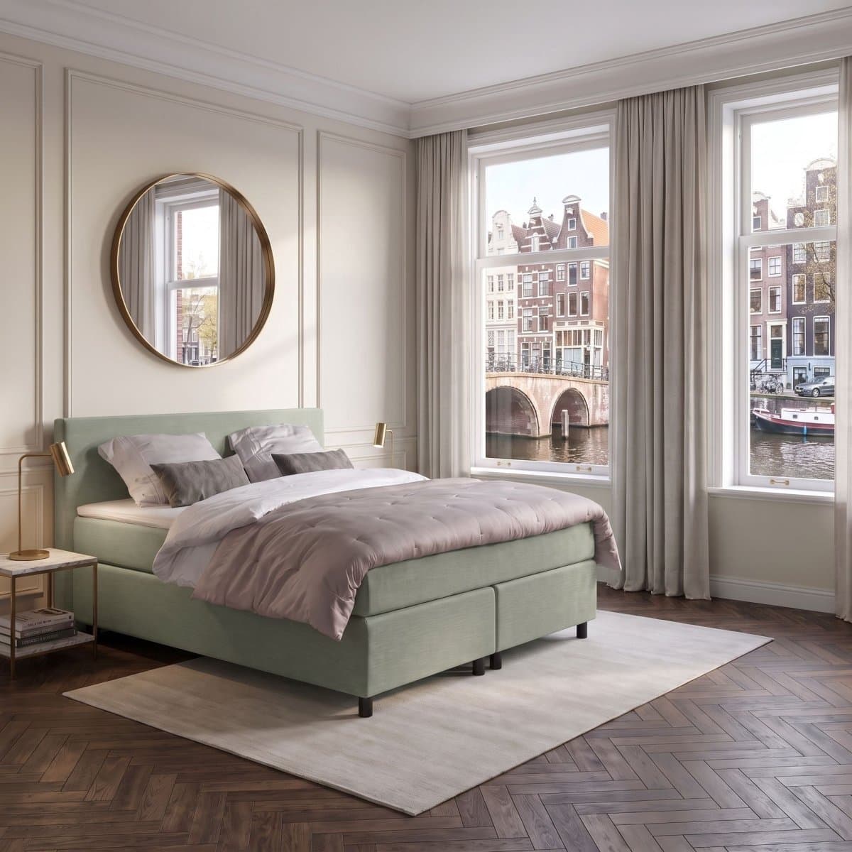 Mörgenn Boxspring Amsterdam - Pocketvering - Groen - 80x200 cm - Inclusief Dekbed en Kussens