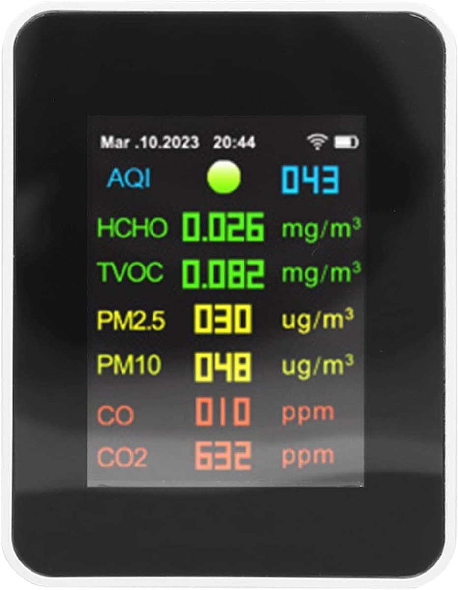 Luchtkwaliteit Monitor - Luchtdetector Binnen - Binnenlucht Meten - 9 in 1 Metingen - Kleur LCD - Wit