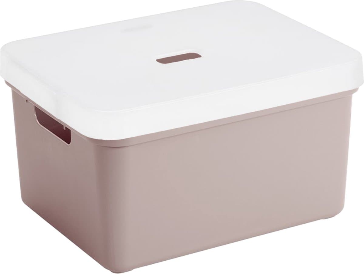 Sunware opbergbox mand kist - 32 liter - roze - kunststof - met transparante deksel - 45 x 35 x 24 cm - Sigma serie