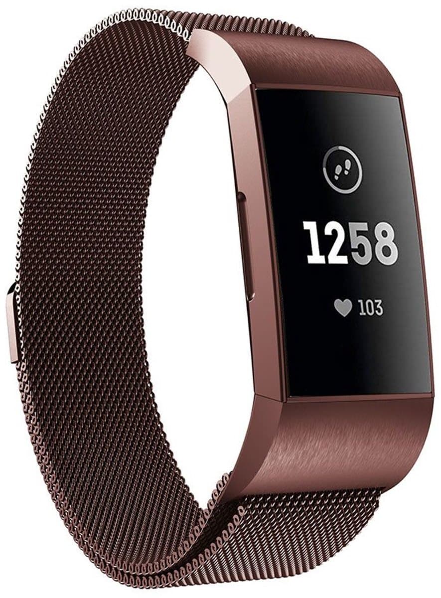 geschikt voor Fitbit geschikt voor Fitbit Charge 4 Milanese band - bruin - Small