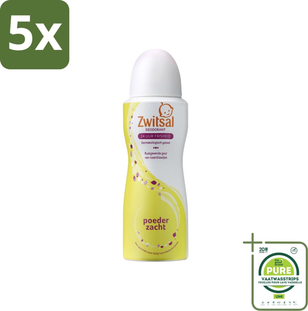 5 x Zwitsal - Deodorant - Poederzacht - Voor Volwassenen - 100 ml - Grootverpakking - Zwitsal Deodorant - Deodorant Spray - Poederzachte Geur - Rozengeur - Alcoholvrije Deodorant