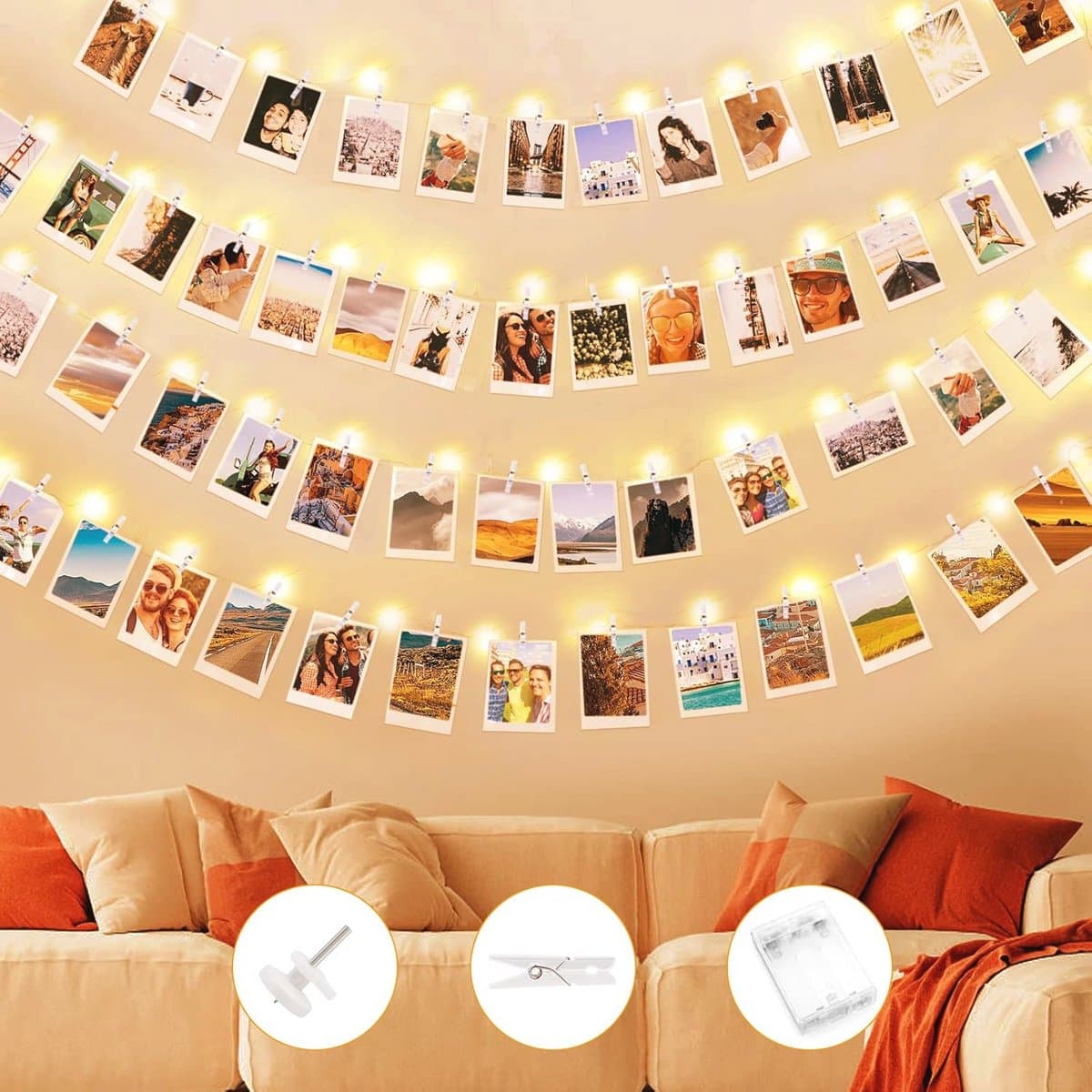 Fotowand decoratie met 100 LED's en fotoclips