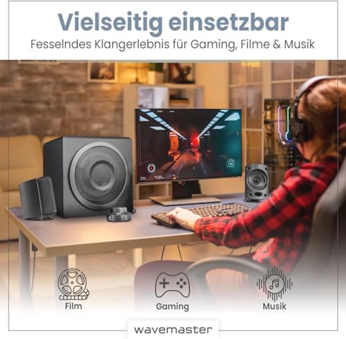 2.1 Luidsprekersysteem 65 Watt Actieve Boxen voor TV/Tablet/Smartphone/PC Zwart