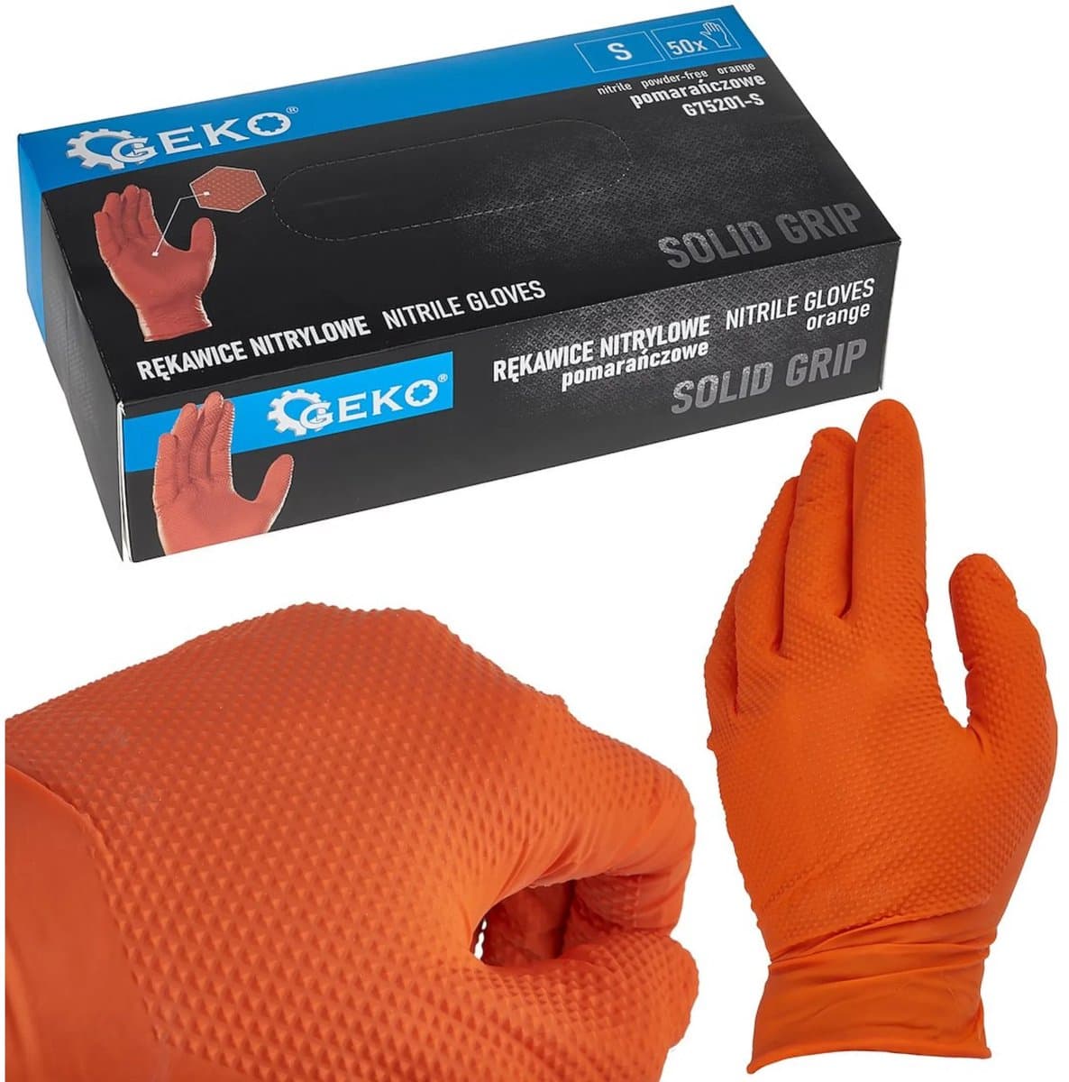 GEKO Nitrile handschoenen - stevige grip - 3D diamanttextuur - oranje - maat S - 50 stuks