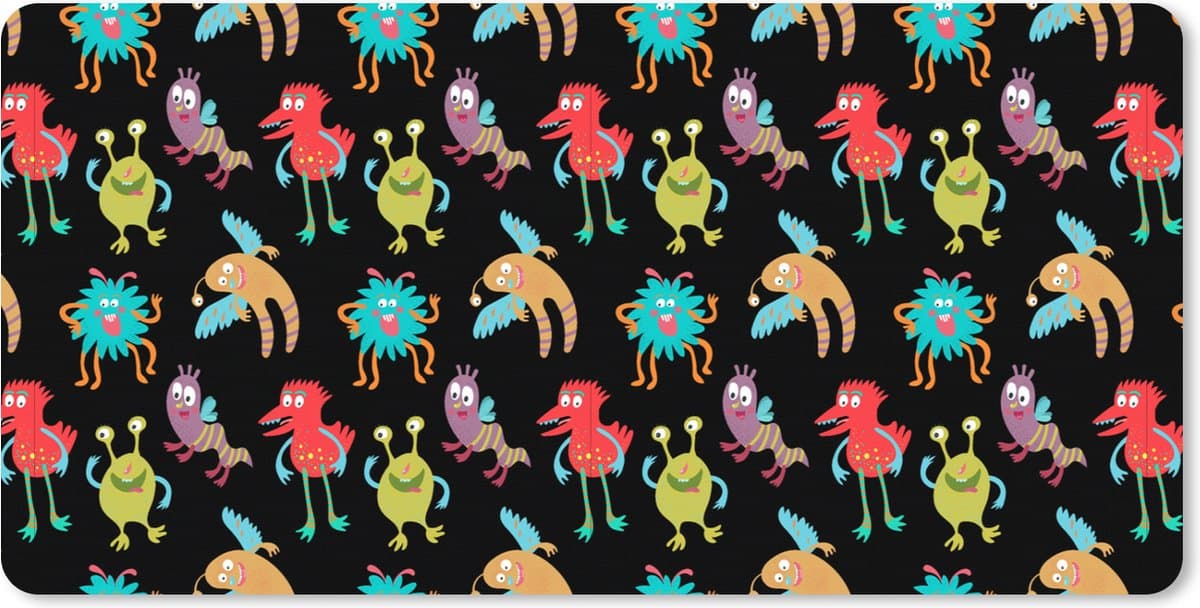Muismat XXL 90x45 cm - Bureau onderlegger - Bureau mat Design - Monster - Kinderen - Kleur - Bureaumat - Gaming mousepad xl - Bureaulegger groot - Computer deskmat