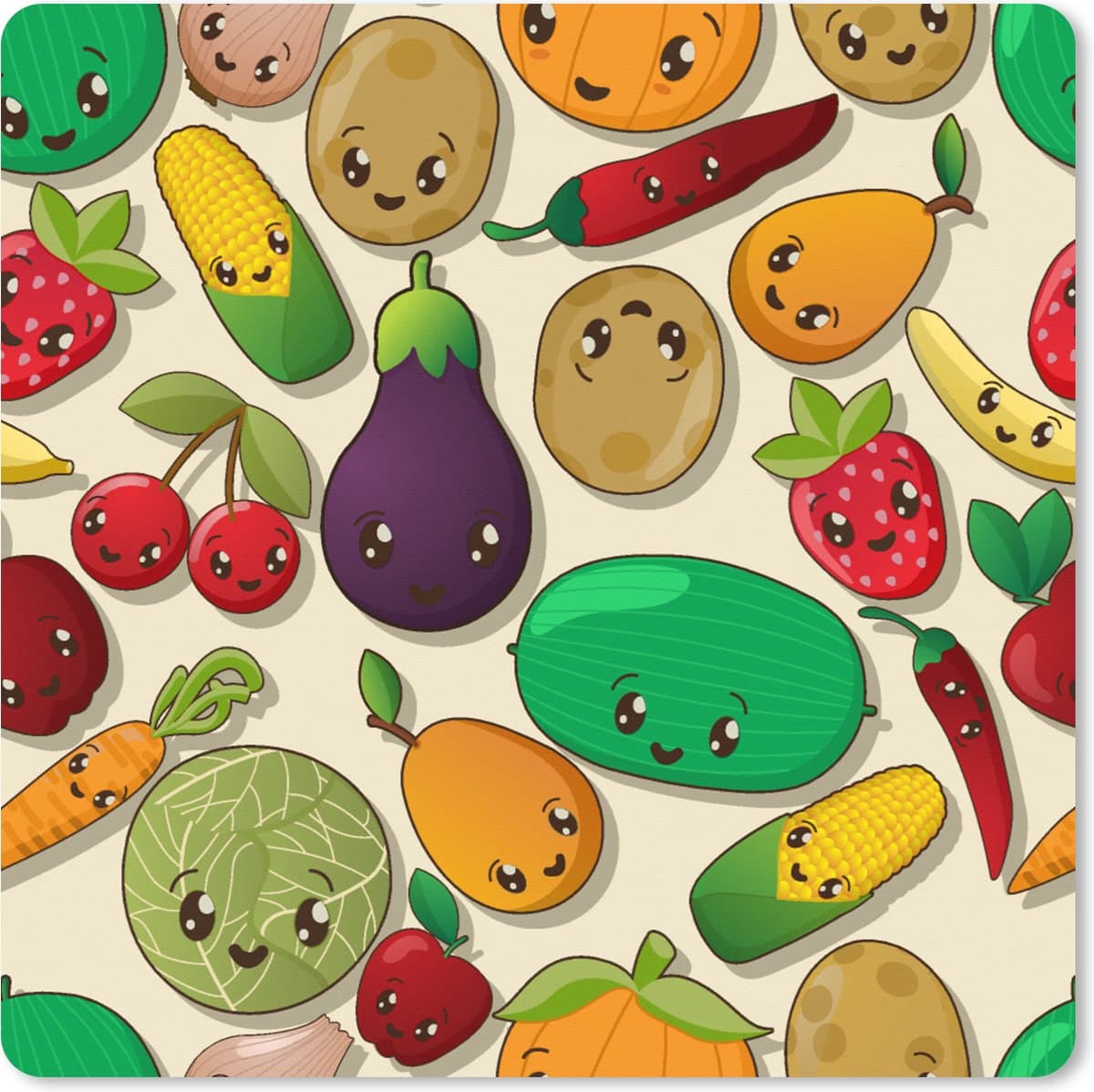 Muismat XXL 60x60 cm - Bureau onderlegger - Bureau mat Kawaii - Patronen - Groente - Fruit - Bureaumat - Gaming mousepad xl - Bureaulegger groot - Computer deskmat