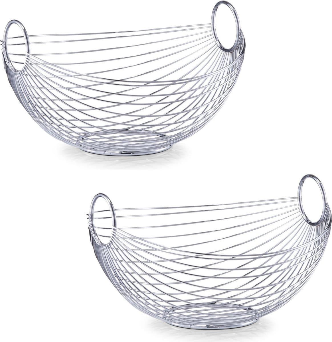 2x Zilveren ovale fruitschalen metaal 28 cm - Zeller - Keukenaccessoires/benodigdheden - Fruitschalen/fruitmanden - Fruitschalen van metaal
