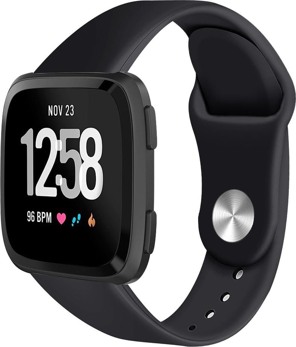 123watches siliconen sport band - zwart - SM - Geschikt voor Fitbit Versa 1 & 2 / Lite
