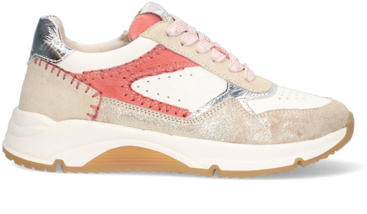 Braqeez 425266-994 Meisjes Lage Sneakers - Beige/Roze - Leer - Veters