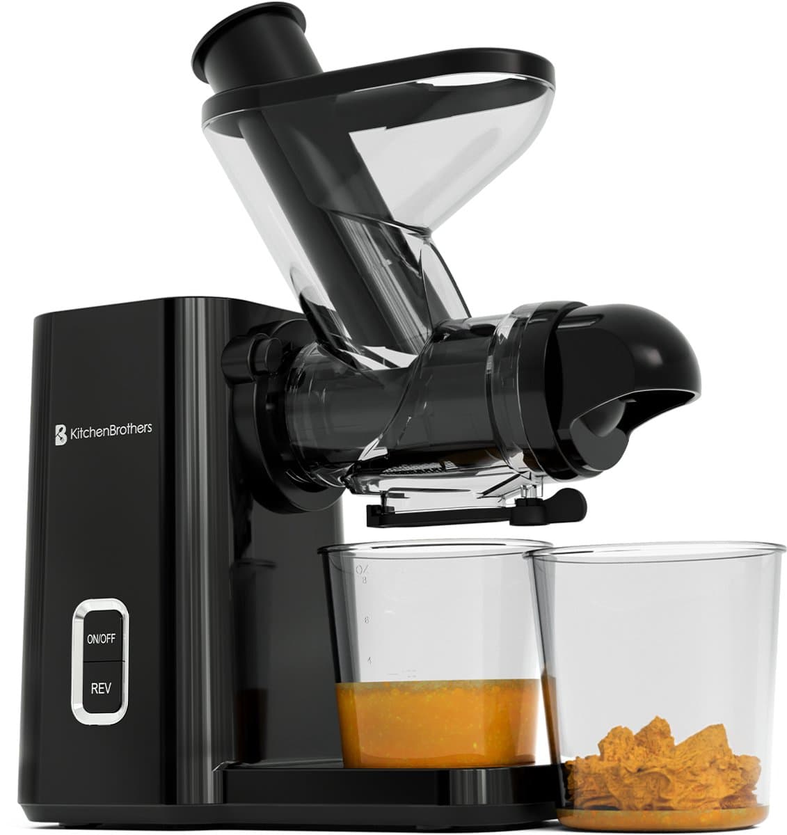 KitchenBrothers Slowjuicer - PFAS Vrij - Sapcentrifuge - Juicer - Groenten en Fruitpers - 40 mm en 50 mm invoer - 400 ml - Zwart