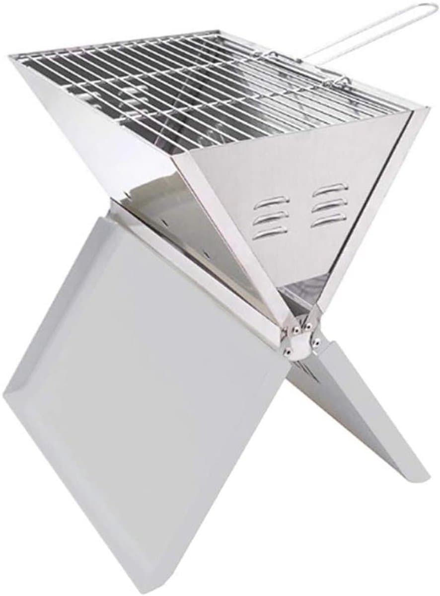 Klapgrill Roestvrij Staal - Opvouwbare BBQ - Buiten Koken - Compact Notebook Design - 36x24cm Grilloppervlak - Zilver