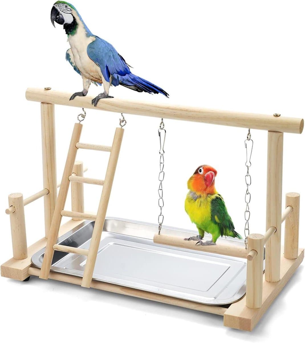 Vogel Speeltuin - Vogel Gym - Vogel Training - Natuurlijk Hout - 28 cm - Houtkleur