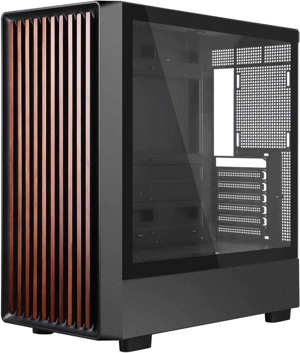 PC Behuizing - Computerkast Mid Tower - Gaming PC Bouwen - Walnoot Hout Voorkant