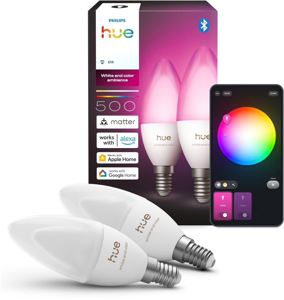 Philips Hue Kaarslamp White and Color E14 Duo Pack