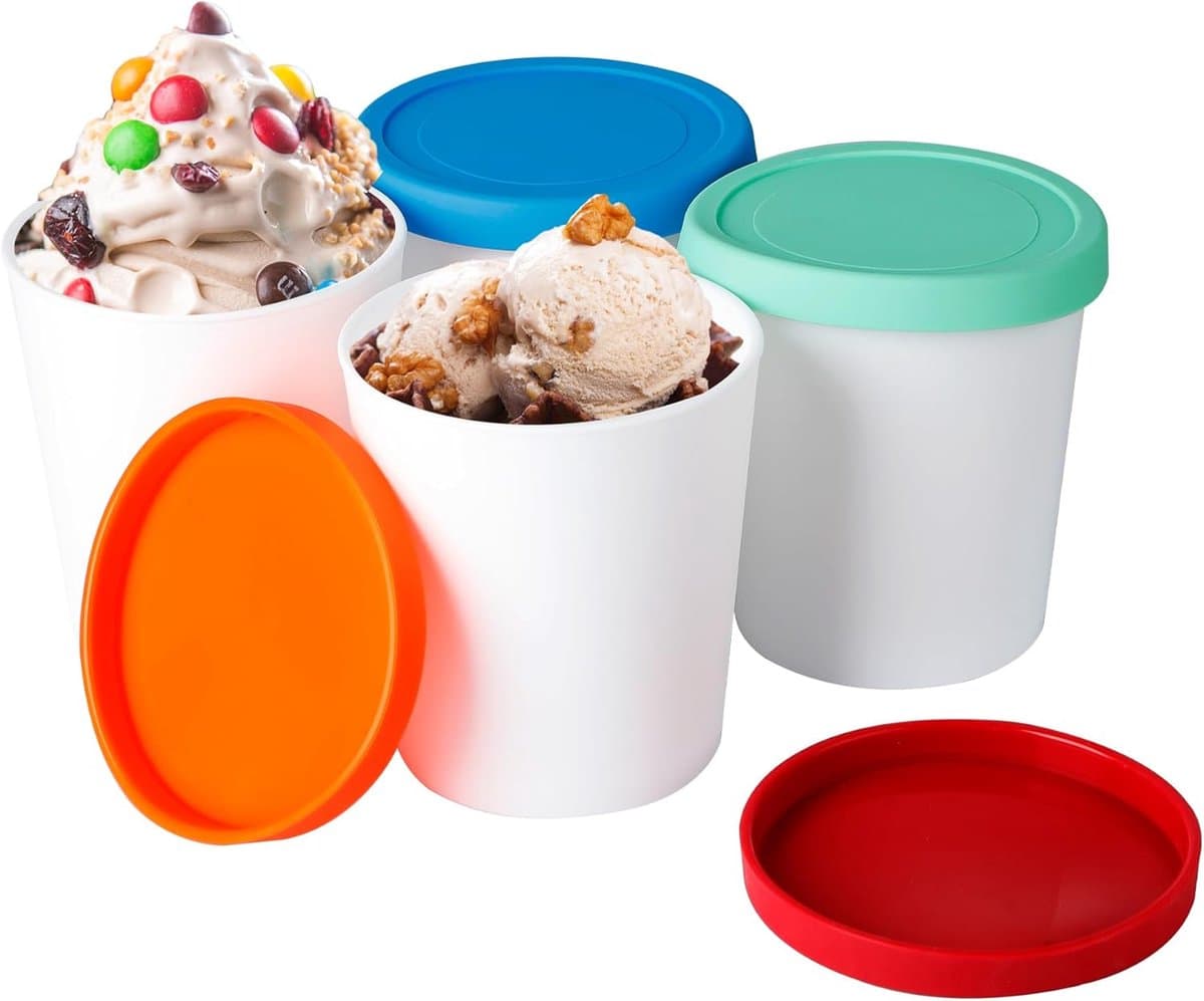 4 stuks ijscontainers - 1 liter - lekvrij - vriezer