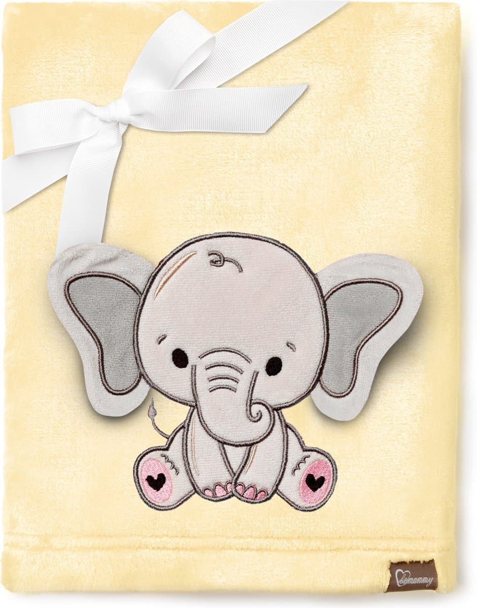 Be Mammy Babydeken - Dekbed - Kinderdeken - Wiegdeken - Dekentje Baby - 76 x 102 cm - Geel - olifant - BE-BE20-168-BBL