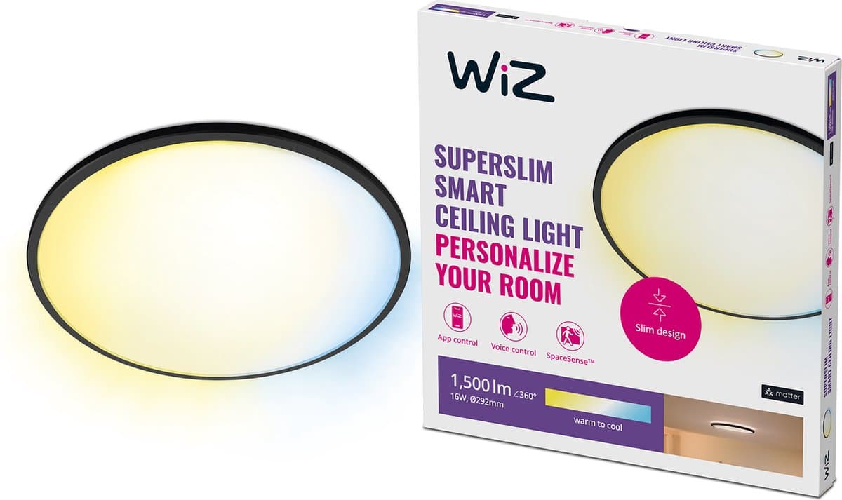 WiZ Plafondlamp SuperSlim - alle tinten wit licht - zwart