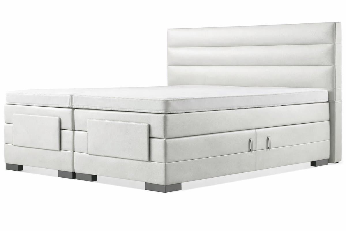 Soft bedden Elektrische Boxspring - 200x210 - Incl. Horizontaal hoofdbord - Wit lederlook met plint