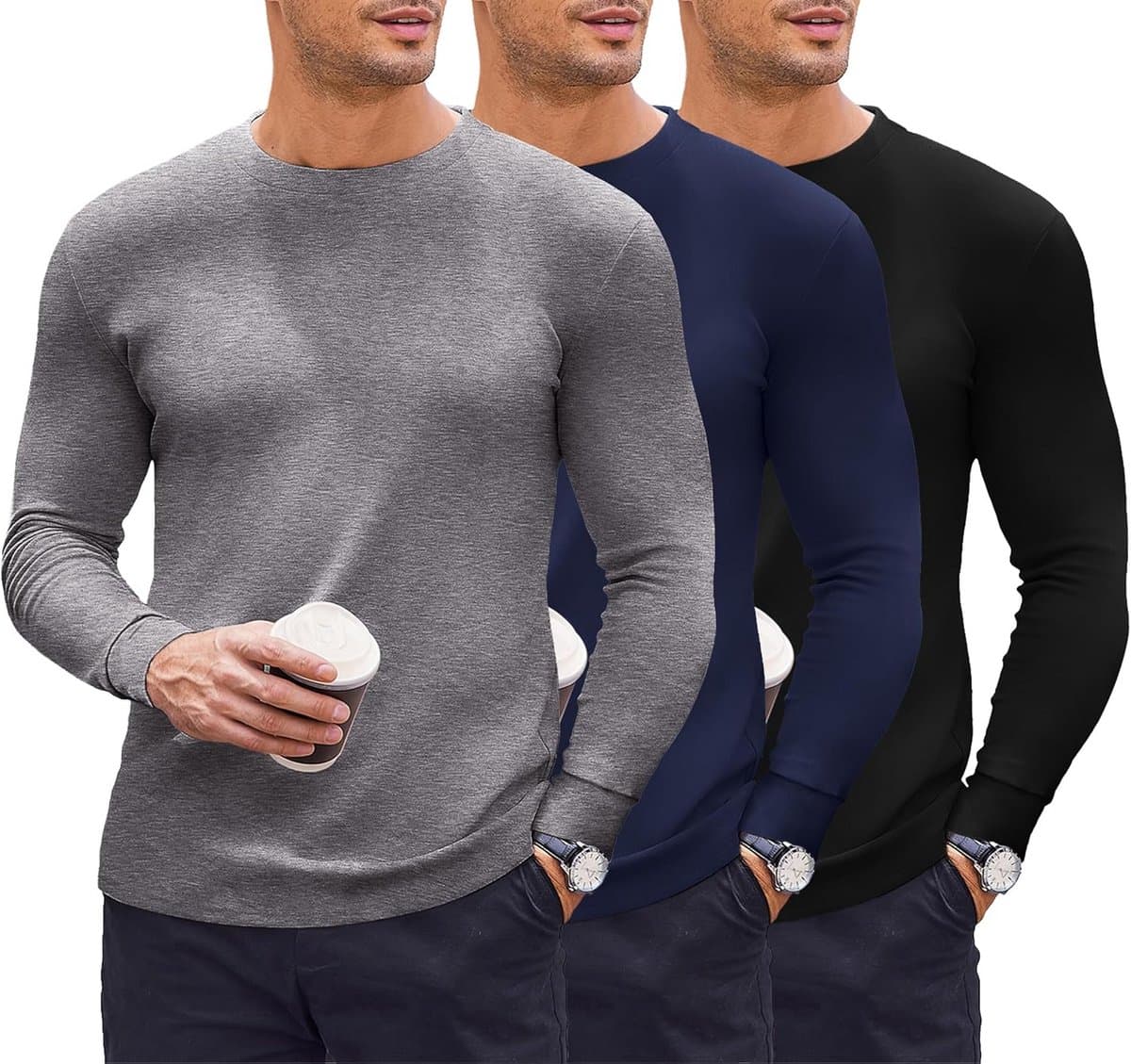 3-Pack Thermoshirt Heren Lange Mouwen - Warm Ondergoed voor Winter