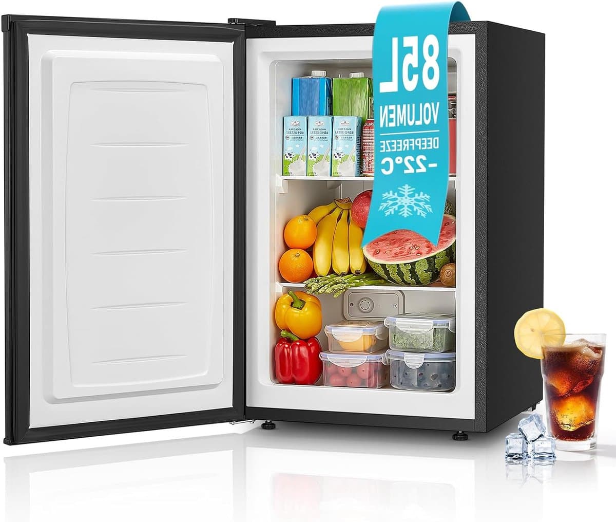 Diepvriezer – Vrieskast – Vrijstaande Vriezer – Tafelmodel Vriezer – Mini Vriezer – 85 Liter Inhoud – Energieklasse E & 3 Ruime Lades