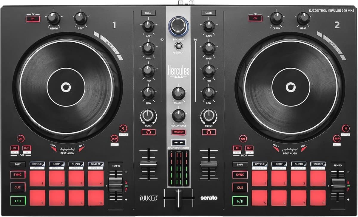 USB DJ Controller voor Beginners - 2 Decks met 16 Pads en Geluidskaart - Geschikt voor Serato DJ Lite en DJUCED