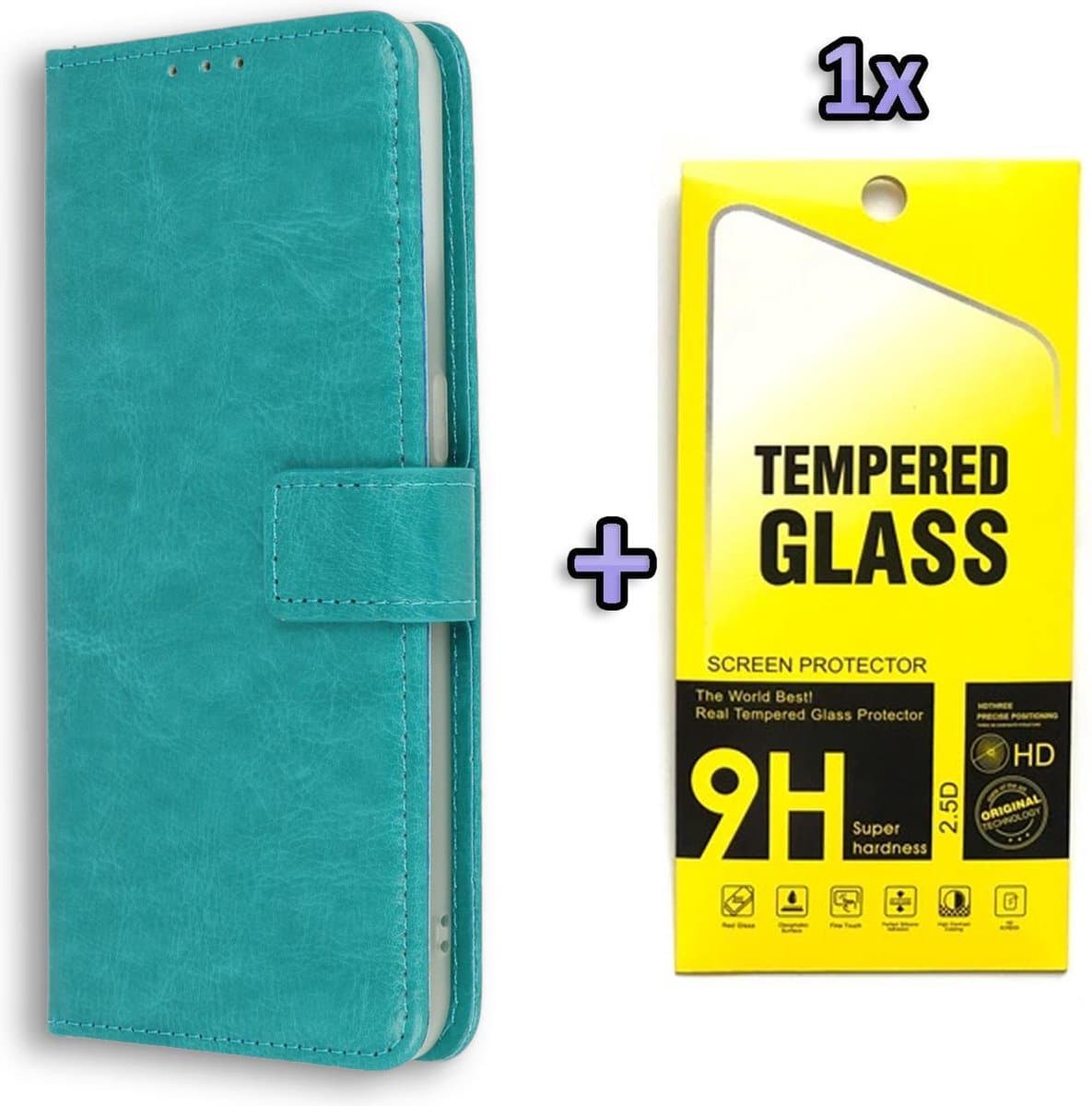 HB Hoesje Geschikt voor OnePlus Nord N100 Turquoise - Portemonnee Book Case - Kaarthouder & Magneetlipje & Glazen Screenprotector