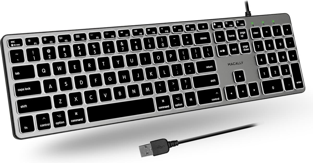 Macally BLSLIMKEYPROSG Bedraad USB-A-toetsenbord met backlit verlichte toetsen voor Mac - Spacegray - U.S. (Amerikaans Engels)
