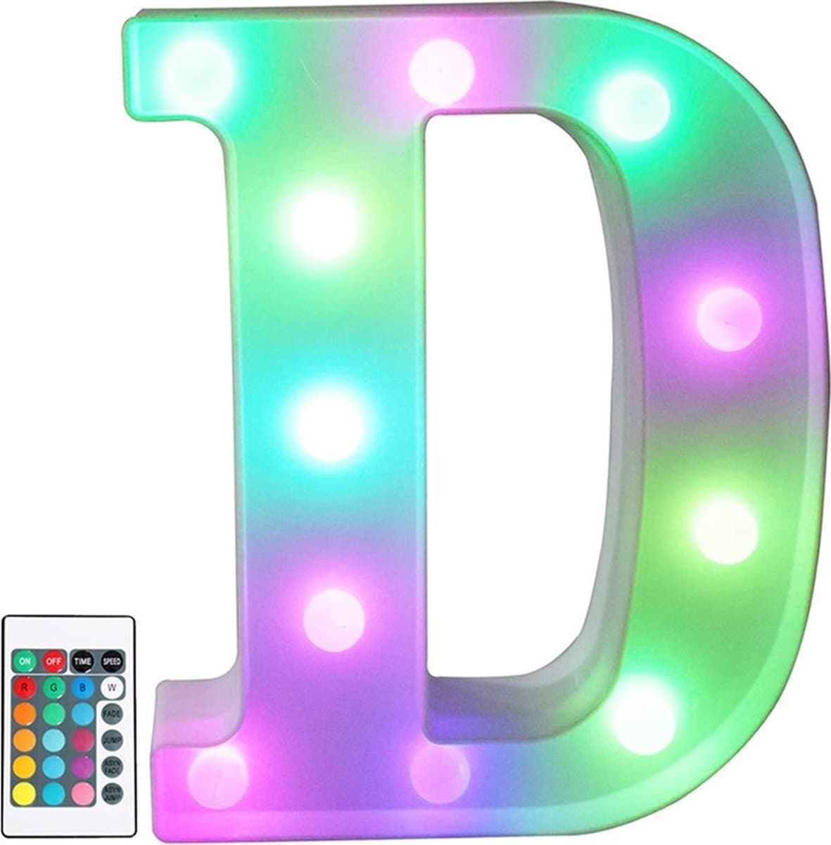 Lichtgevende Letter D - 22 cm - RGB Met Afstandsbediening